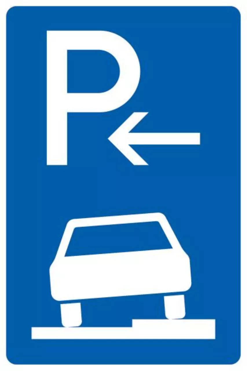 Verkehrszeichen VZ315-56 Parken auf Gehwegen halb in Fahrtrichtung rechts, Anfang