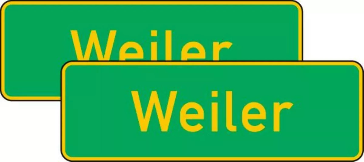 Verkehrszeichen VZ385-40 Ortshinweistafel, doppelseitig