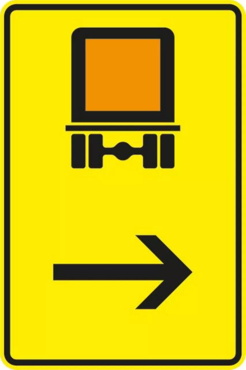 Verkehrszeichen VZ422-22 Wegweiser für kennzeichnungspflichtige Fahrzeuge mit gefährlichen Gütern, hier rechts