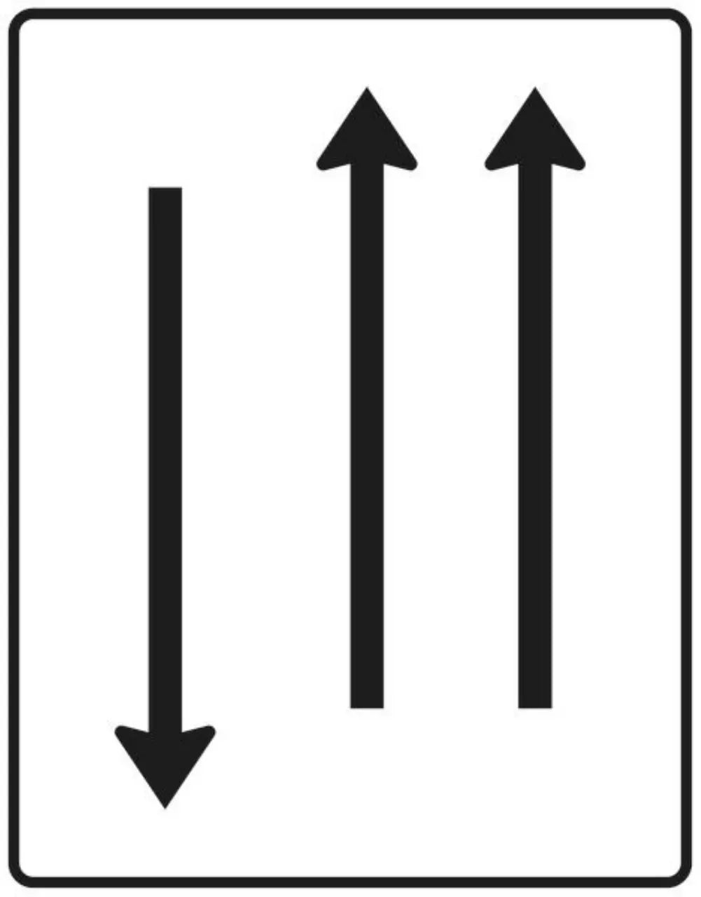 Verkehrszeichen VZ522-31 Fahrstreifentafel – mit Gegenverkehr – zweistreifig in Fahrtrichtung und einstreifig in Gegenrichtung