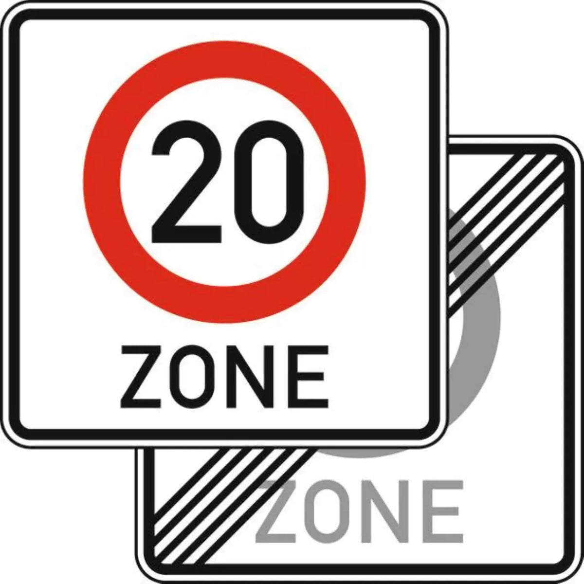 Verkehrszeichen VZ274.1-41 Beginn/Ende einer Tempo 20-Zone in verkehrsberuhigten Geschäftsbereichen, doppelseitig