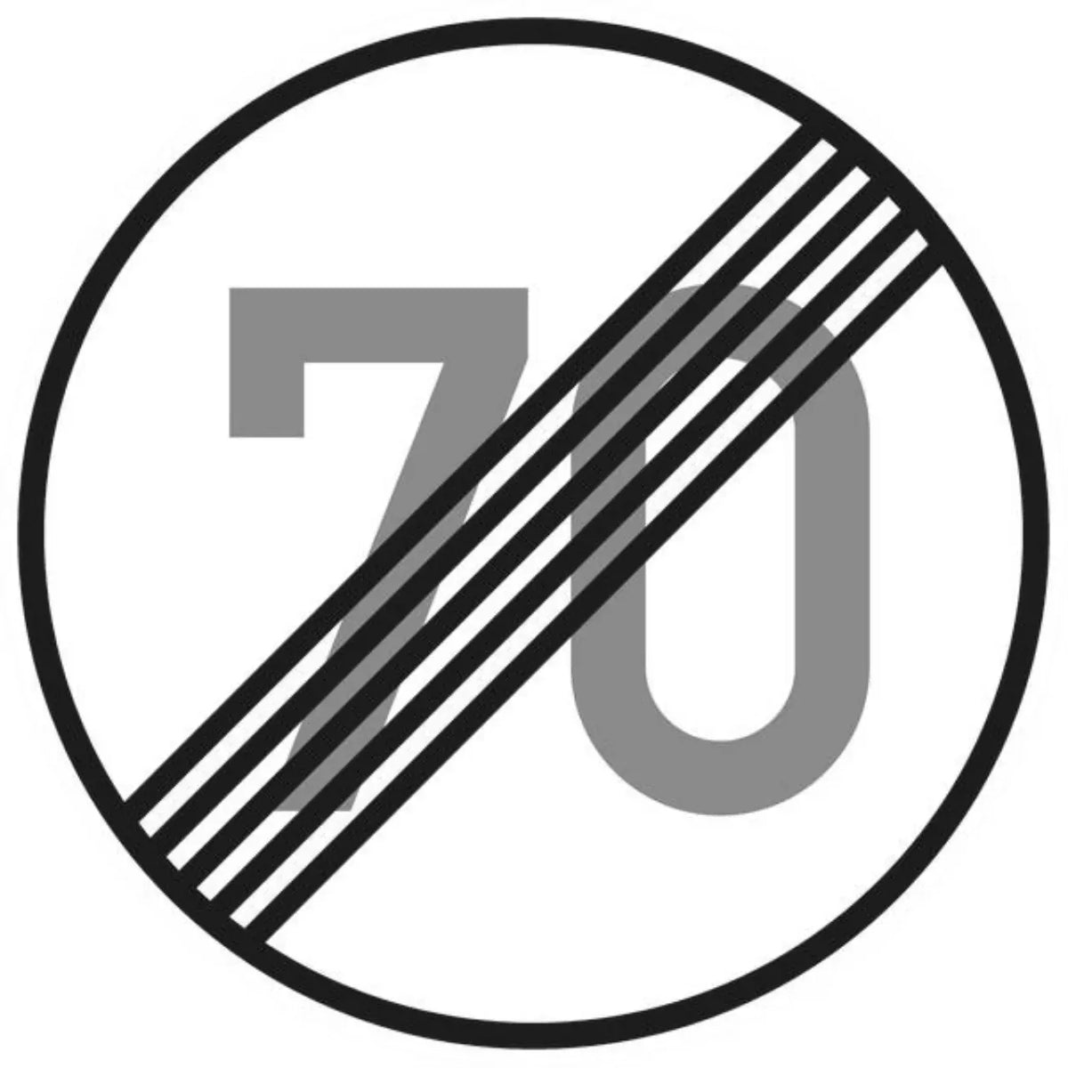 Verkehrszeichen VZ278-70 Ende der zulässigen Höchstgeschwindigkeit 70 km/h