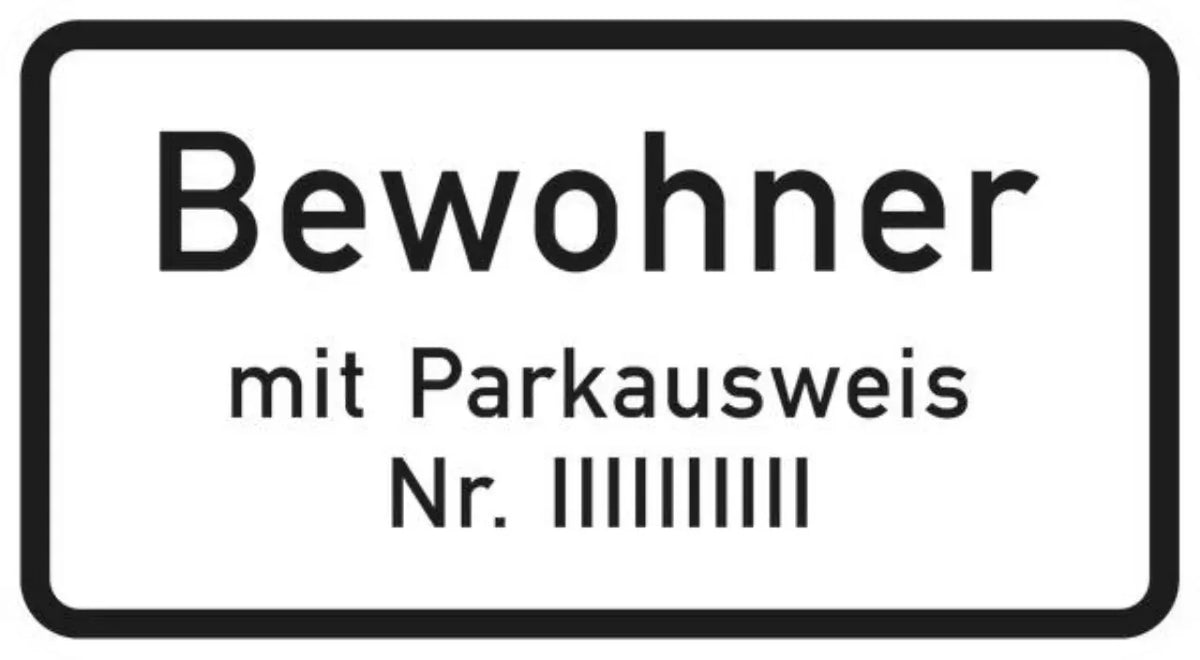 Verkehrszeichen VZ1044-30 Nur Bewohner mit Parkausweis Nr. …