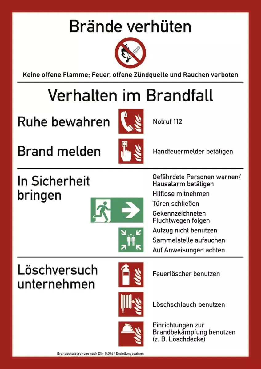 Brandschutzordnung mit Handfeuermelder, Kombischild, DIN 14096, Teil A (2014)