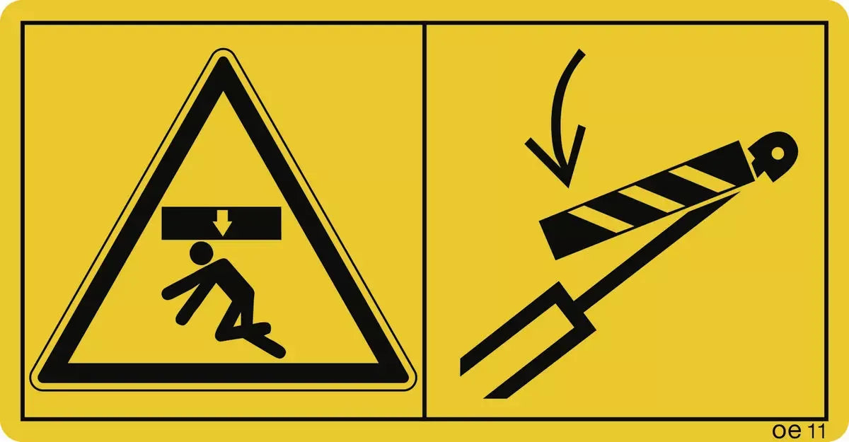 Der Aufenthalt im Gefahrenbereich ... Hubzylindersicherung zulässig, (Querformat), Symbolschild, ISO 11684