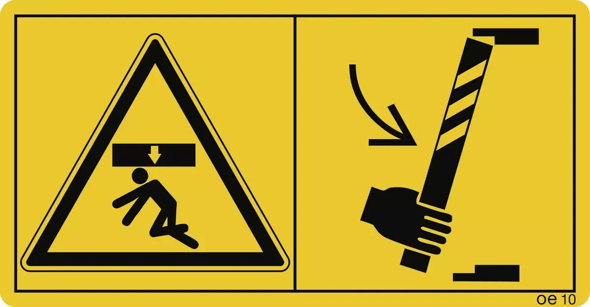 Der Aufenthalt im Gefahrenbereich ist... Sicherheitsstütze zulässig (Querformat), Symbolschild, ISO 11684