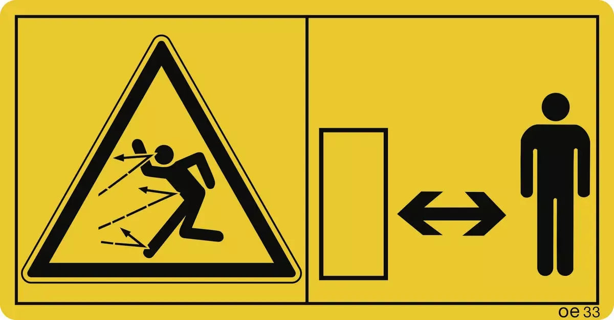 Gefahr durch fortschleudernde Teile bei laufendem Motor ..., (Querformat), Symbolschild, ISO 11684