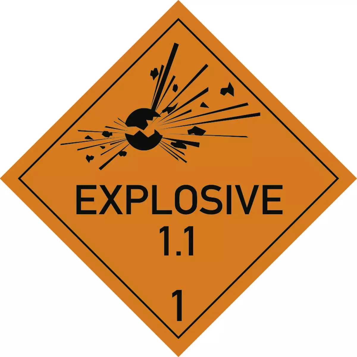 Gefahrzettel Klasse 1 Nr. 1 - Unterklasse 1.1 Text EXPLOSIVE, Kombischild, ADR