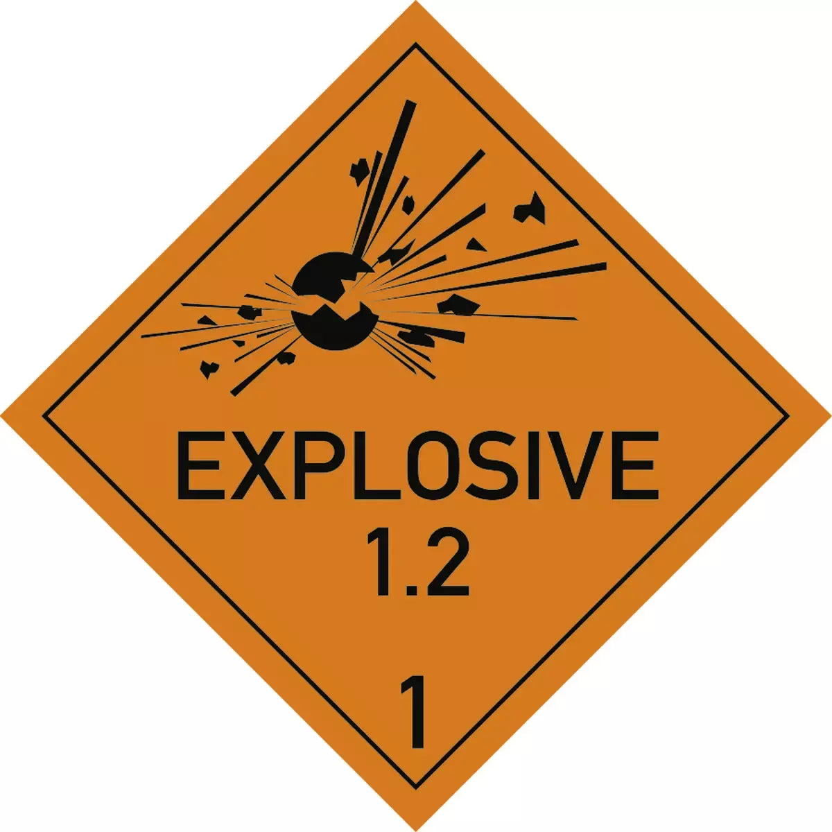 Gefahrzettel Klasse 1 Nr. 1 - Unterklasse 1.2 Text EXPLOSIVE, Kombischild, ADR