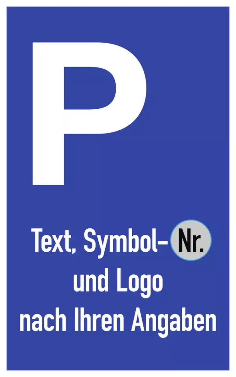Parkplatzschild mit Text, Symbol und Logo nach Ihren Angaben, Kombischild