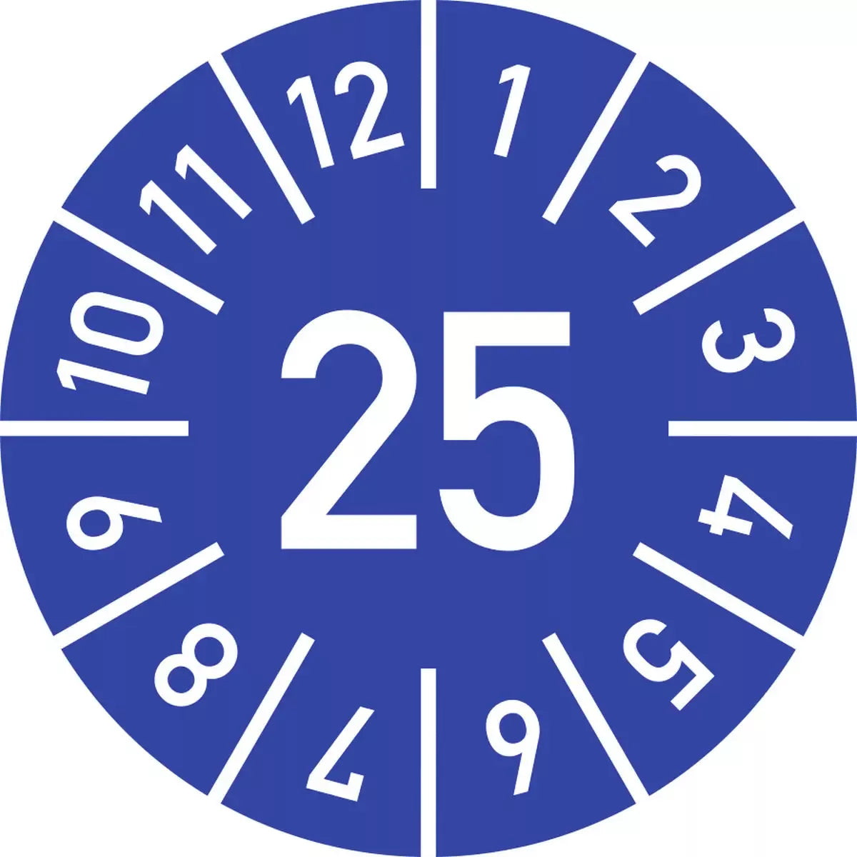 Prüfplakette Jahr 25 mit Monaten - blau
