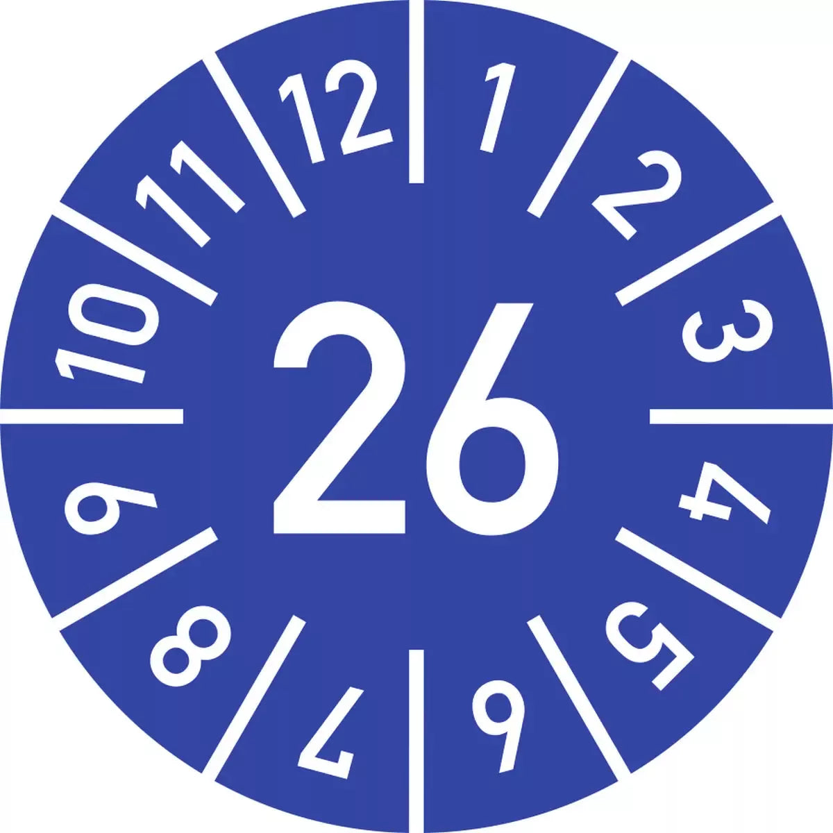 Prüfplakette Jahr 26 mit Monaten - blau