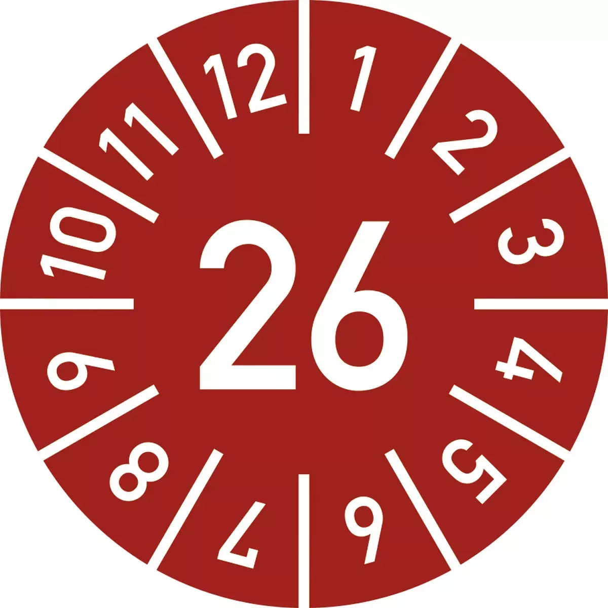Prüfplakette Jahr 26 mit Monaten - rot
