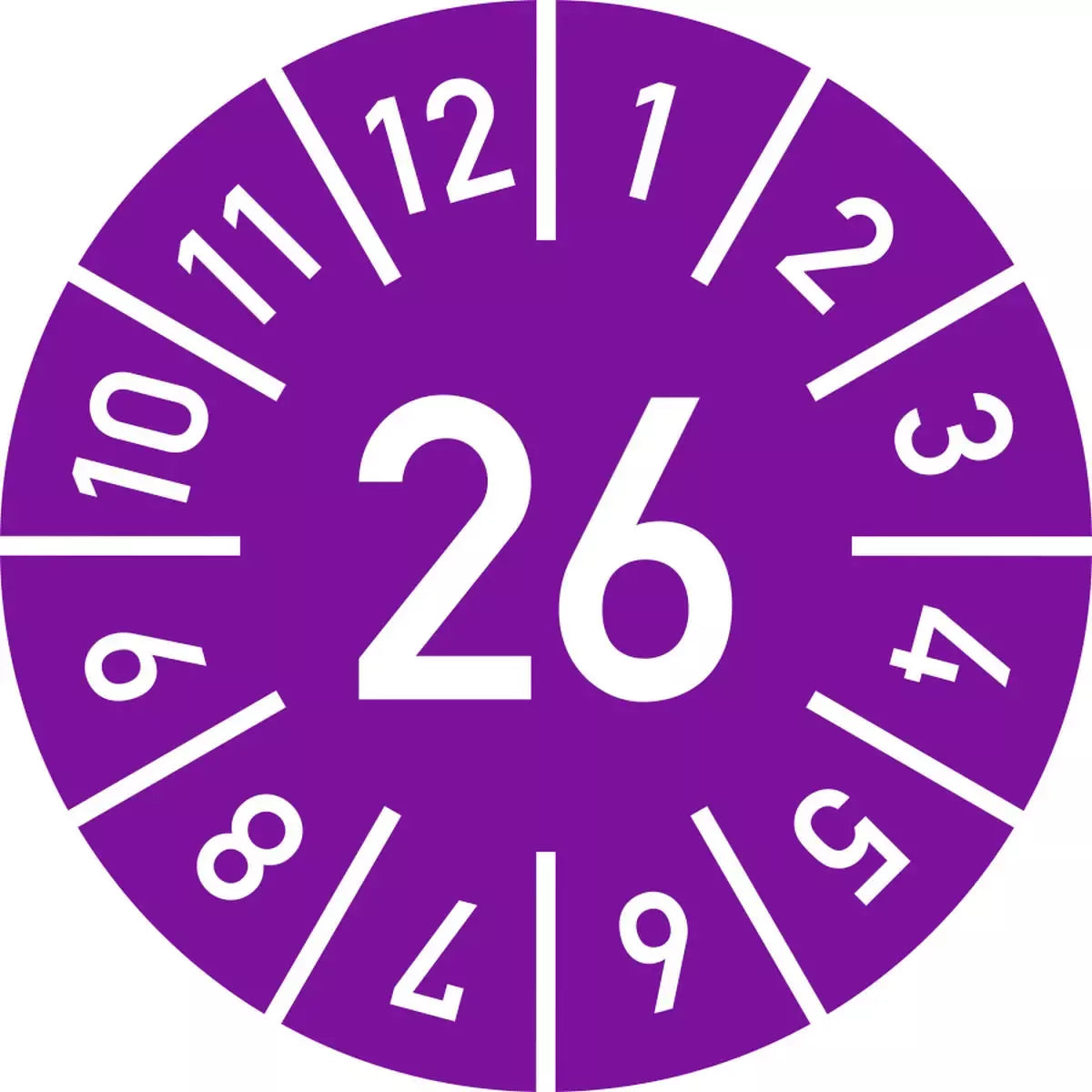 Prüfplakette Jahr 26 mit Monaten - violett