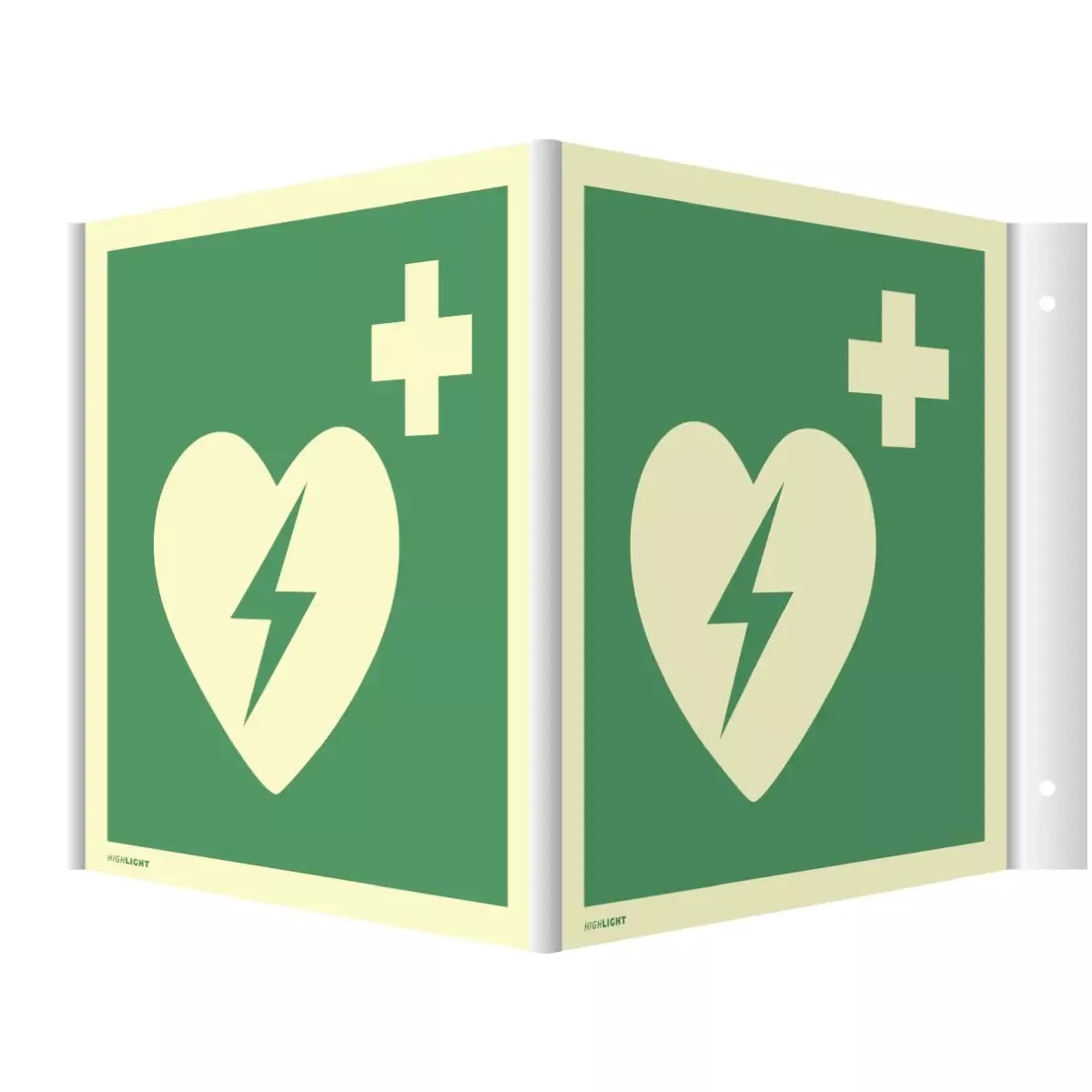 Winkelschild Automatisierter ext. Defibrillator (AED), Symbolschild, ISO 7010