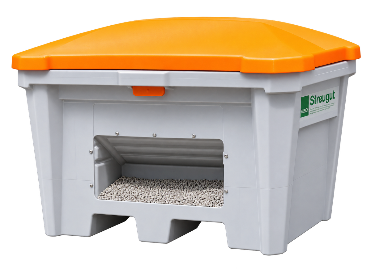 Streugutbehälter aus PE mit Untenentnahme, 700 Liter, orange-grau
