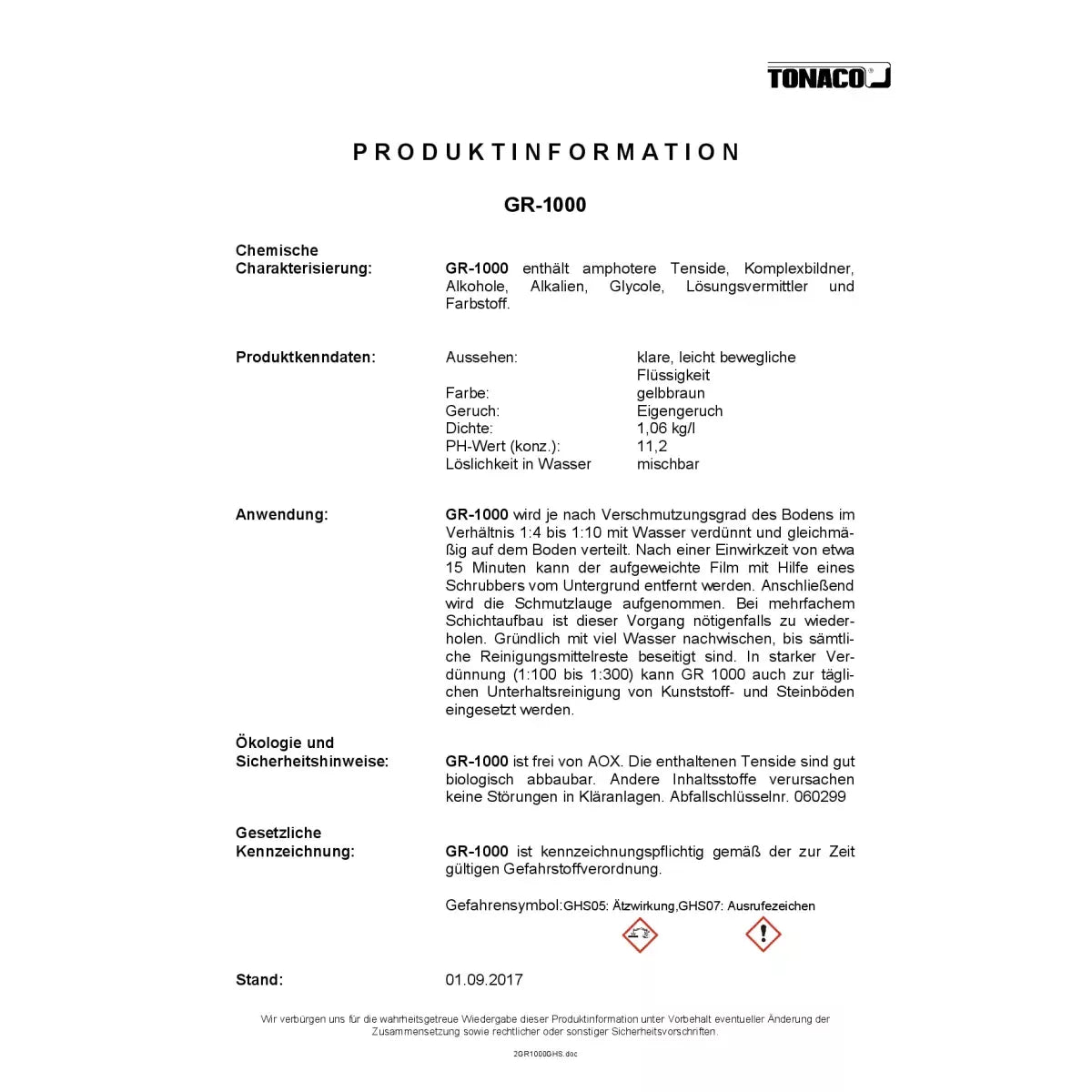 GR- 1000 alkalischer Boden- Grundreiniger