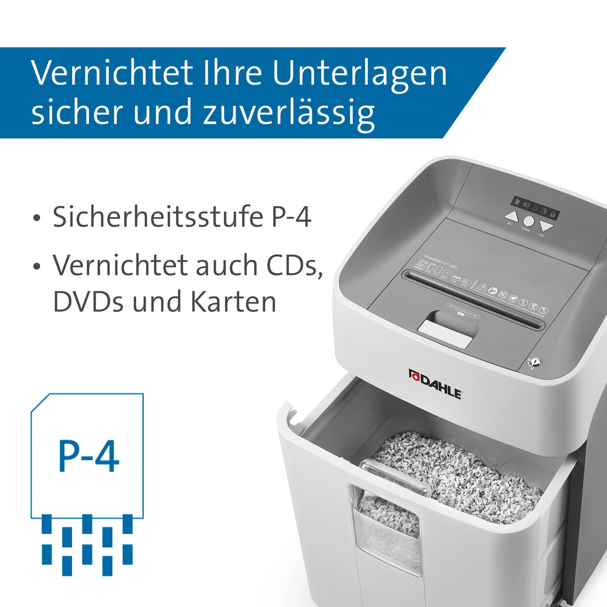 Aktenvernichter Dahle ShredMATIC 300 Schnitt 4x15 mm, 14-300 Blatt, 40 L