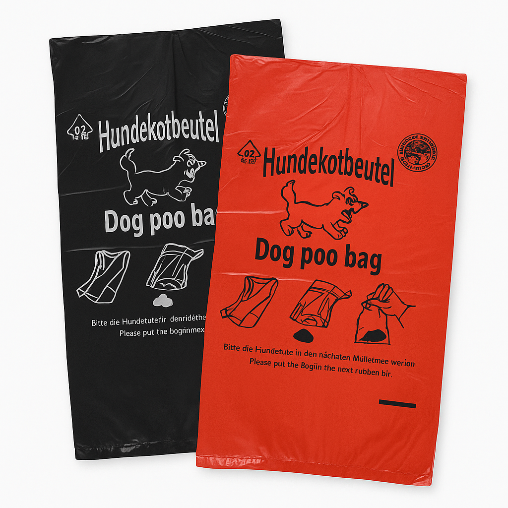 Hundekotbeutel rot oder schwarz, Br. 200 x Dicke 13µ, geblockt
