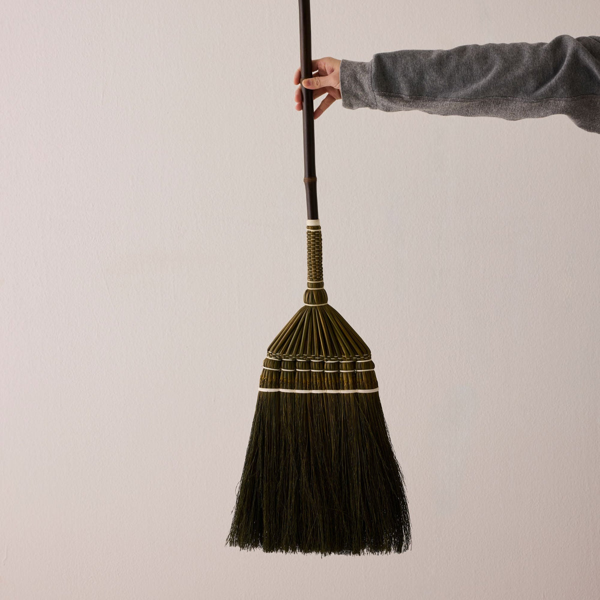 Bamboo Handle Broom - Olive & White