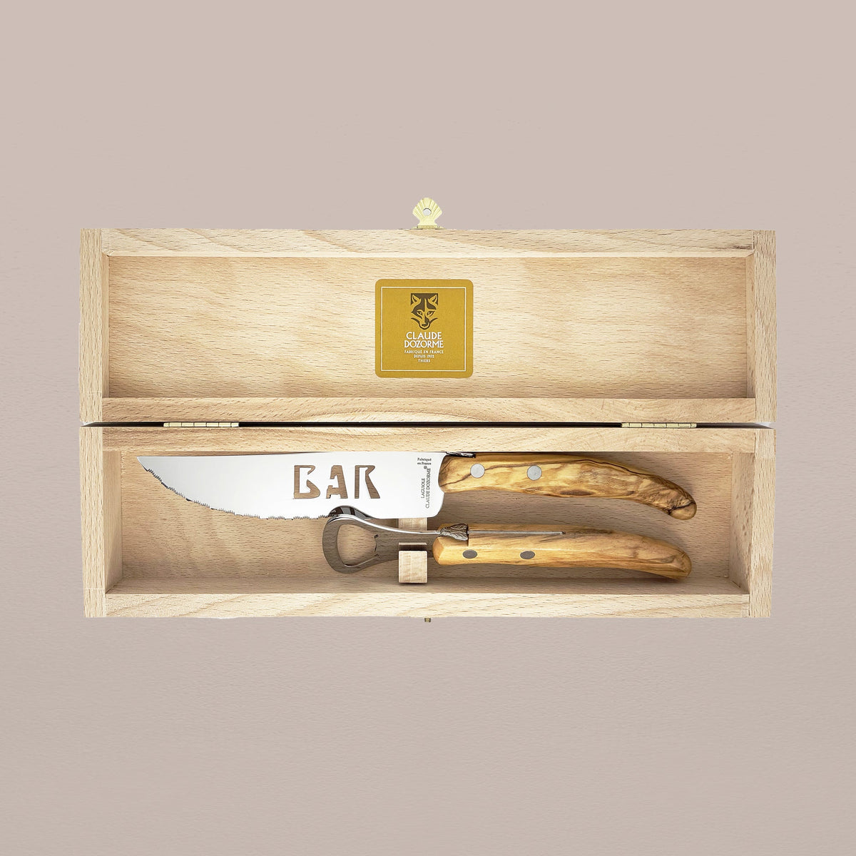 2-Piece Bar Knife & Bottle Opener Set - Olive Wood
