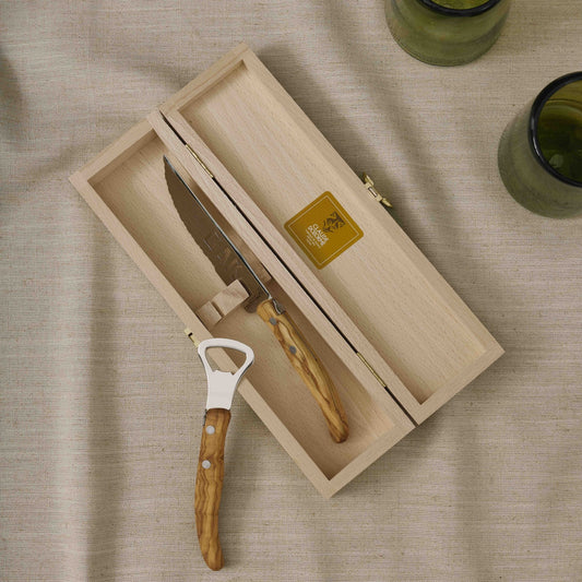2-Piece Bar Knife & Bottle Opener Set - Olive Wood