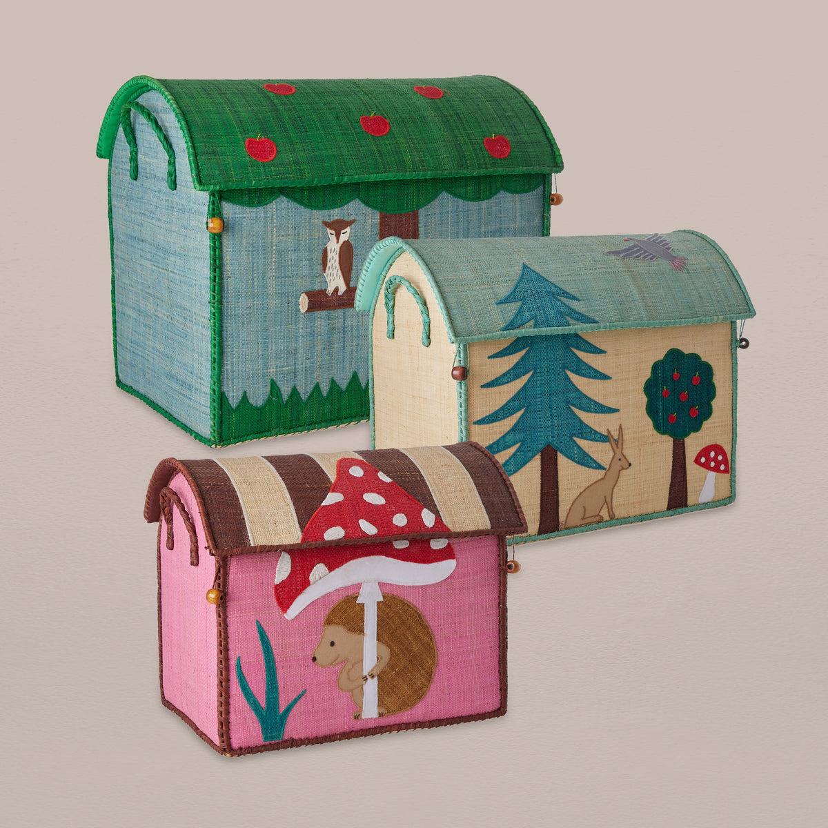 Raffia Storage House Basket - Happy Forest - Medium