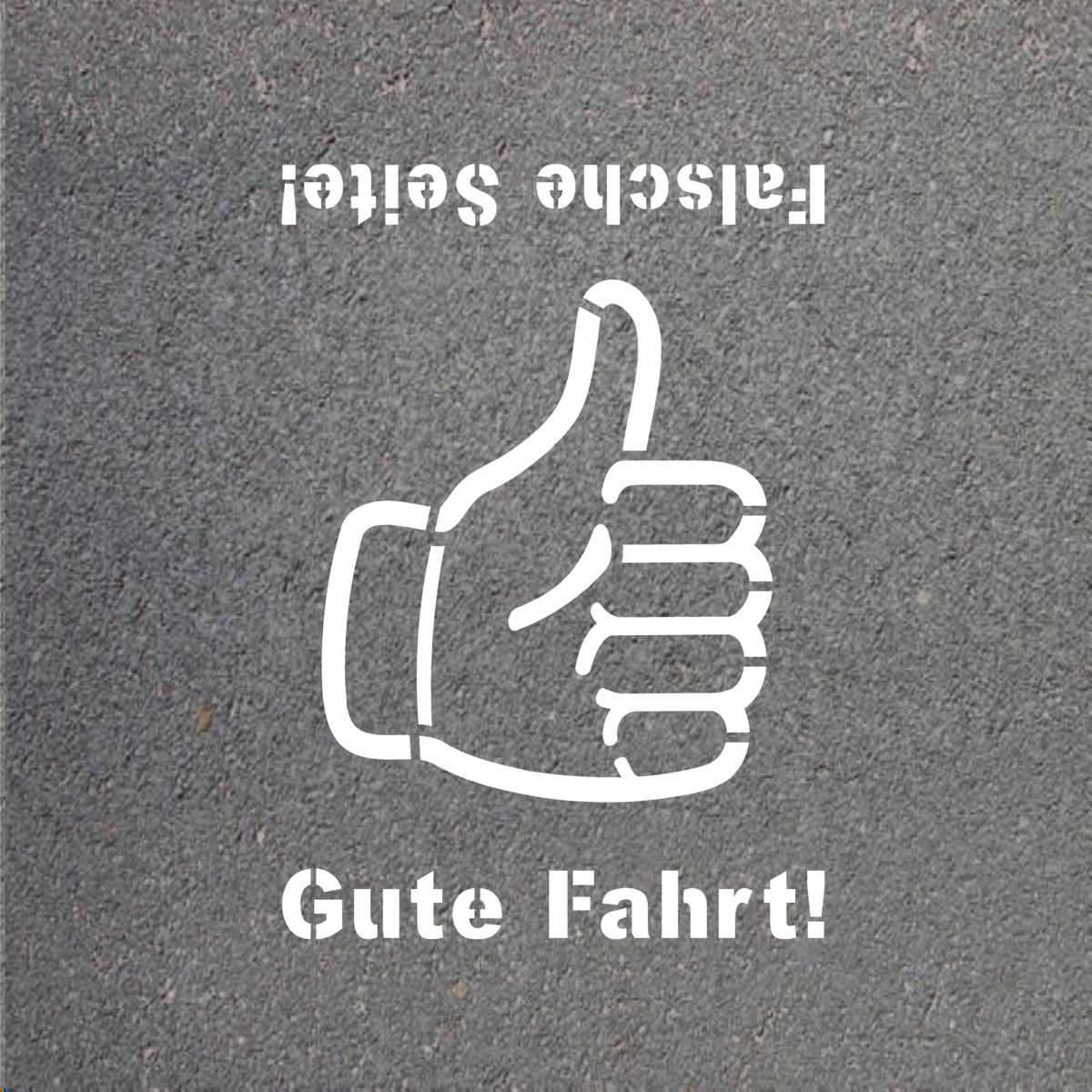 Schablone für Fahrradweg -Falsche Seite/Gute Fahrt-