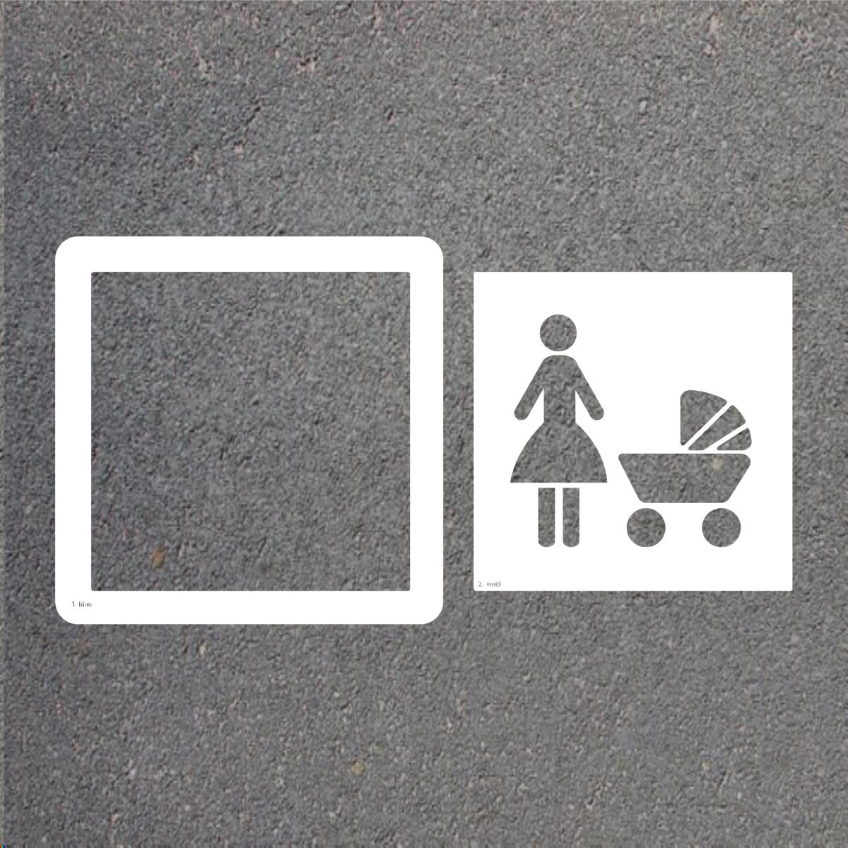 Schablone Mutter/Kind Parkplatz, 300 x 300 mm, Aluminium 0,8 mm