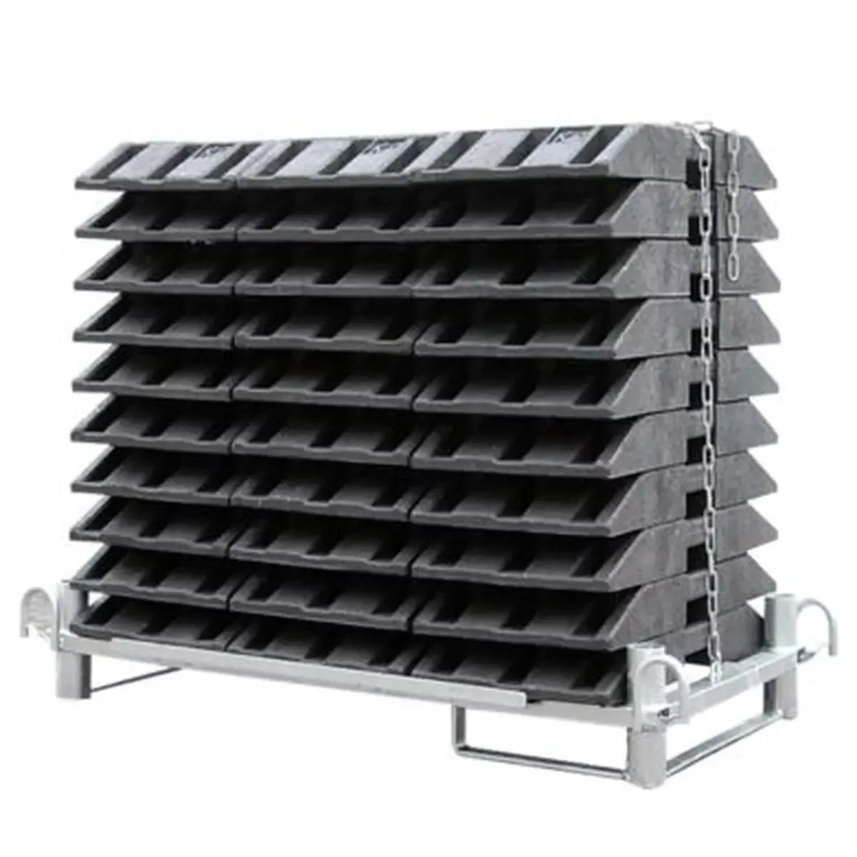 Transport- und Lagerpalette bestückt mit 30 Universalfußplatten K1