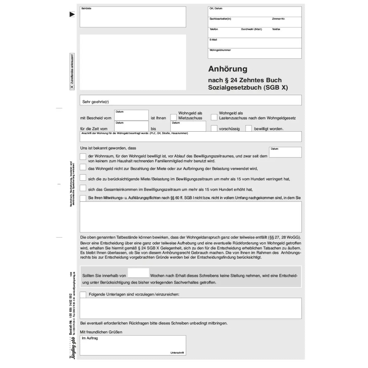 Anhörung nach § 24 SGB X, A4 2-fach