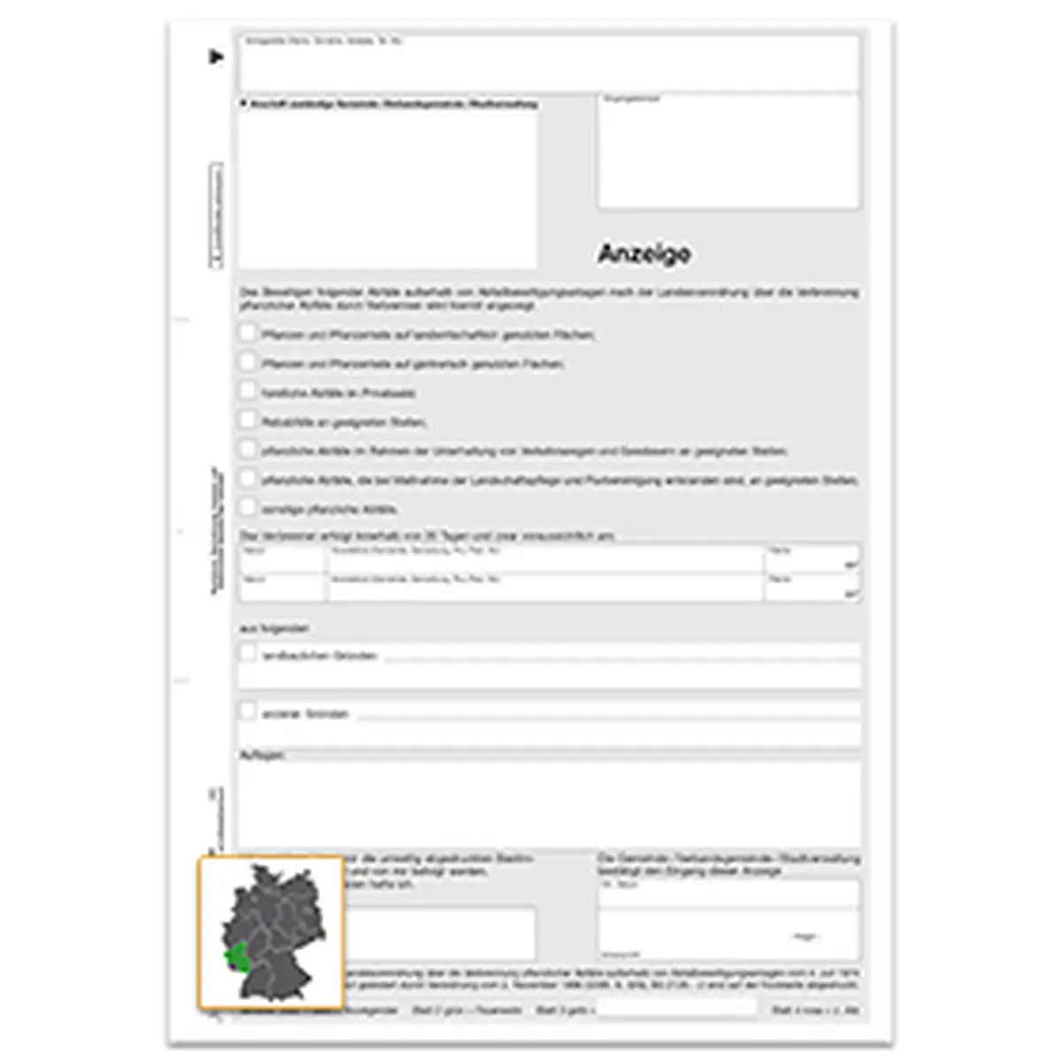 Anzeige zum Verbrennen von Abfällen (Rh-Pf), A4, 4fach