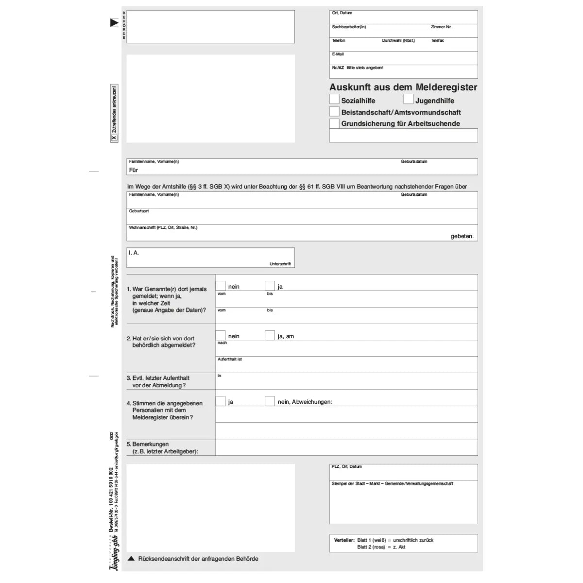 Auskunft Melderegister mit Rückantwort, A4 2-fach