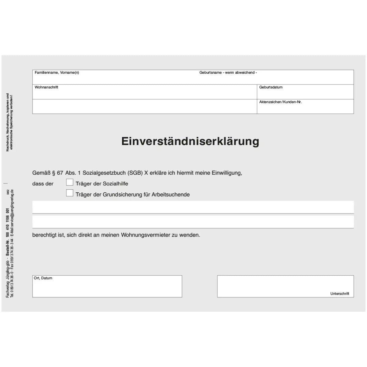 Einverständniserklärung zur direkten Vermieteranfrage, A5