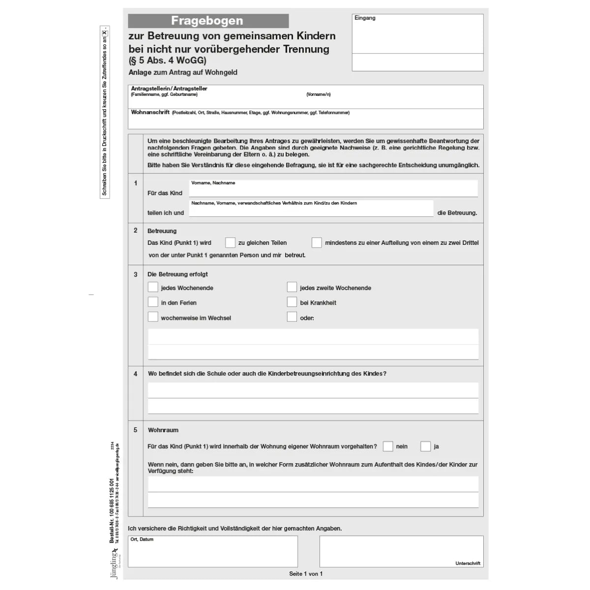 Fragebogen zur gemeinsamen Betreuung von Kindern (§ 5 Abs. 4 WoGG), A4