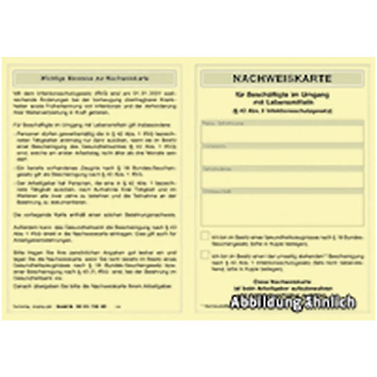 Nachweiskarte für Beschäftigte im Umgang mit Lebensmitteln