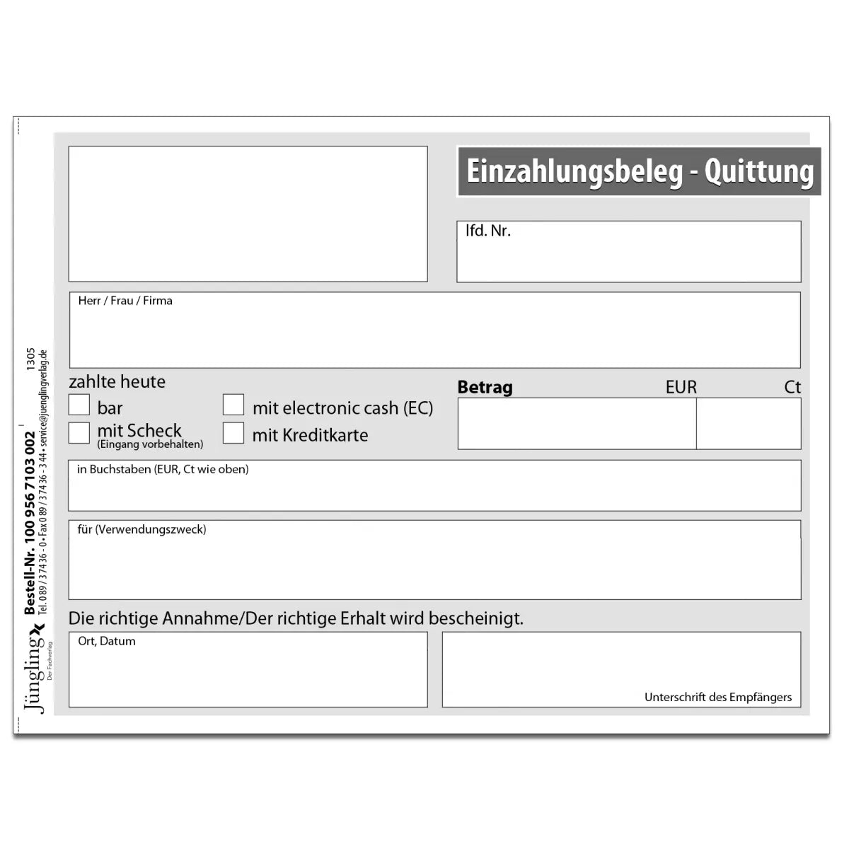 Quittung für eine Forderung, mit laufender Nummer, Block, A6, 50 Satz, 2-fach