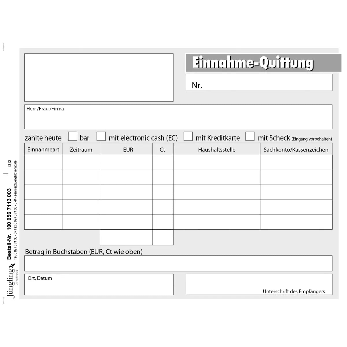 Quittung für mehrere Forderungen, mit laufender Nummer, mit Haushaltsstelle, Block, A6, 50 Satz, 3-fach