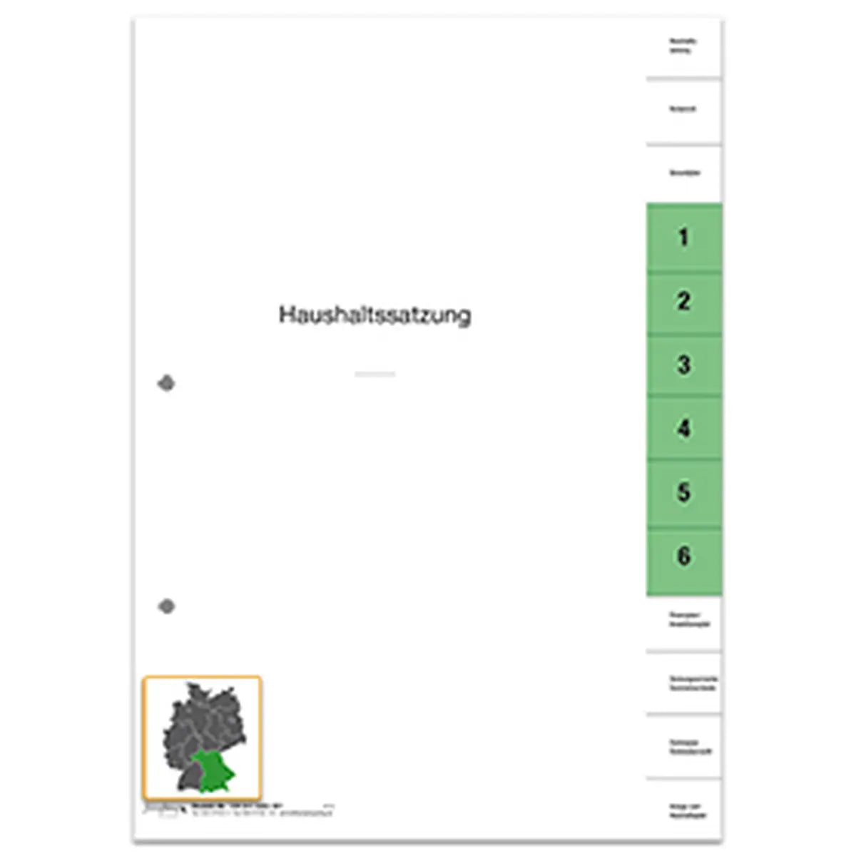 Register- Satz Haushaltssatzung, 13-teilig, DIN A4 hoch (Lochung links, Registerstanzung rechts), 1 Satz