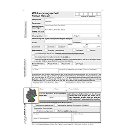 Wildursprungsschein, DIN A5, SD, 3-fach, VO (EU) 2015/1375