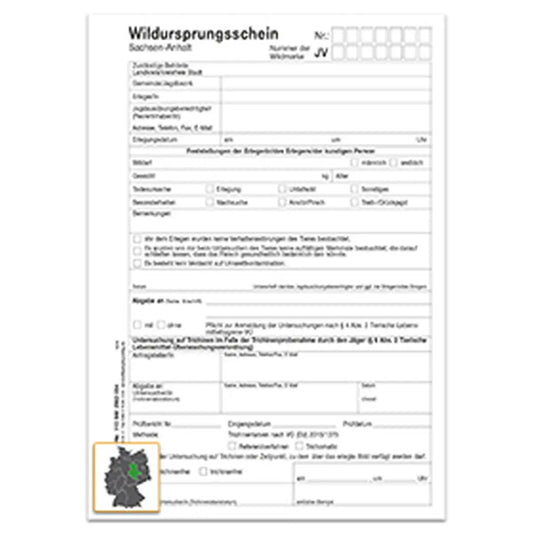 Wildursprungsschein (neu VO (EU) 2015/1375), A5 4-fach SD, 1 Block