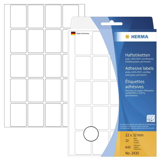 2430 Vielzwecketiketten - weiß, 22x32 mm, matt