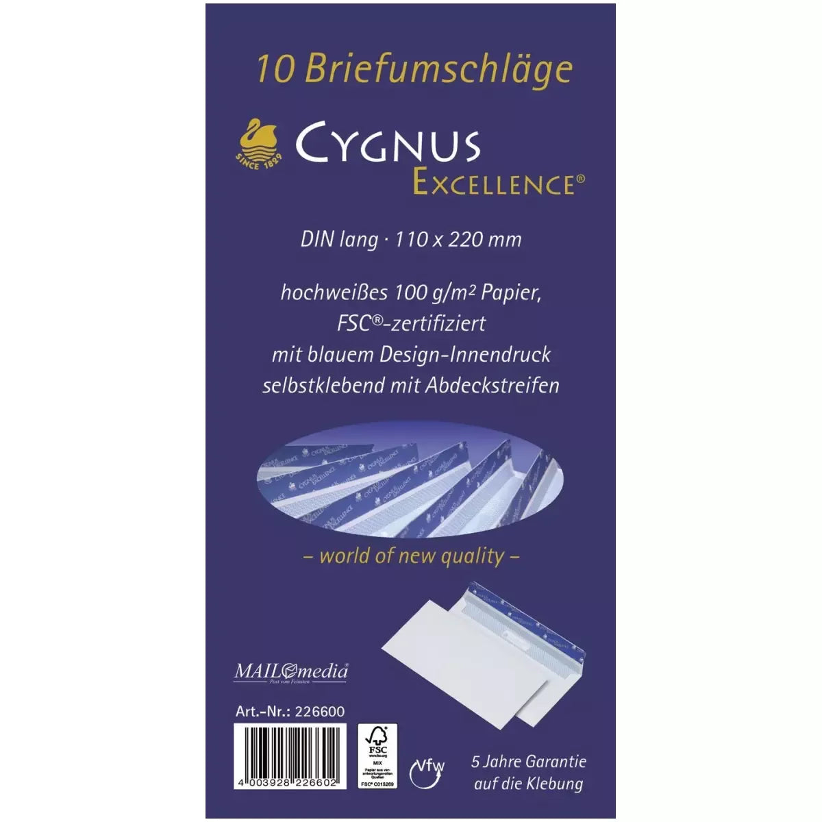 Briefumschlag DL, haftkebend, weiß, Offset 100g, 10 Stück