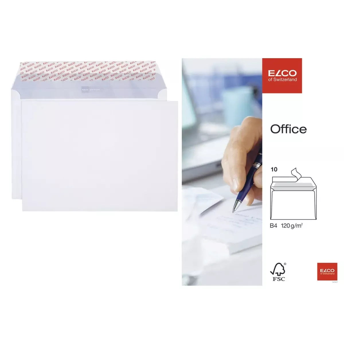 Briefumschlag Office - B4, hochweiß, haftklebend, ohne Fenster, 80 g/qm, 10 Stück