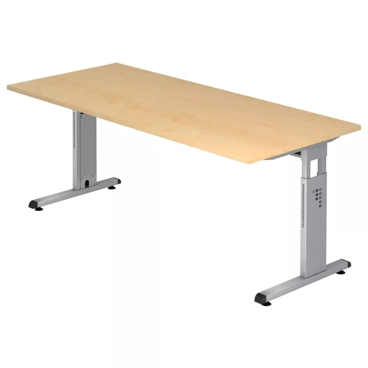 Schreibtisch C-Fuß - 180 x 65-85 x 80 cm, höhenverstellbar, Ahorn/Silber
