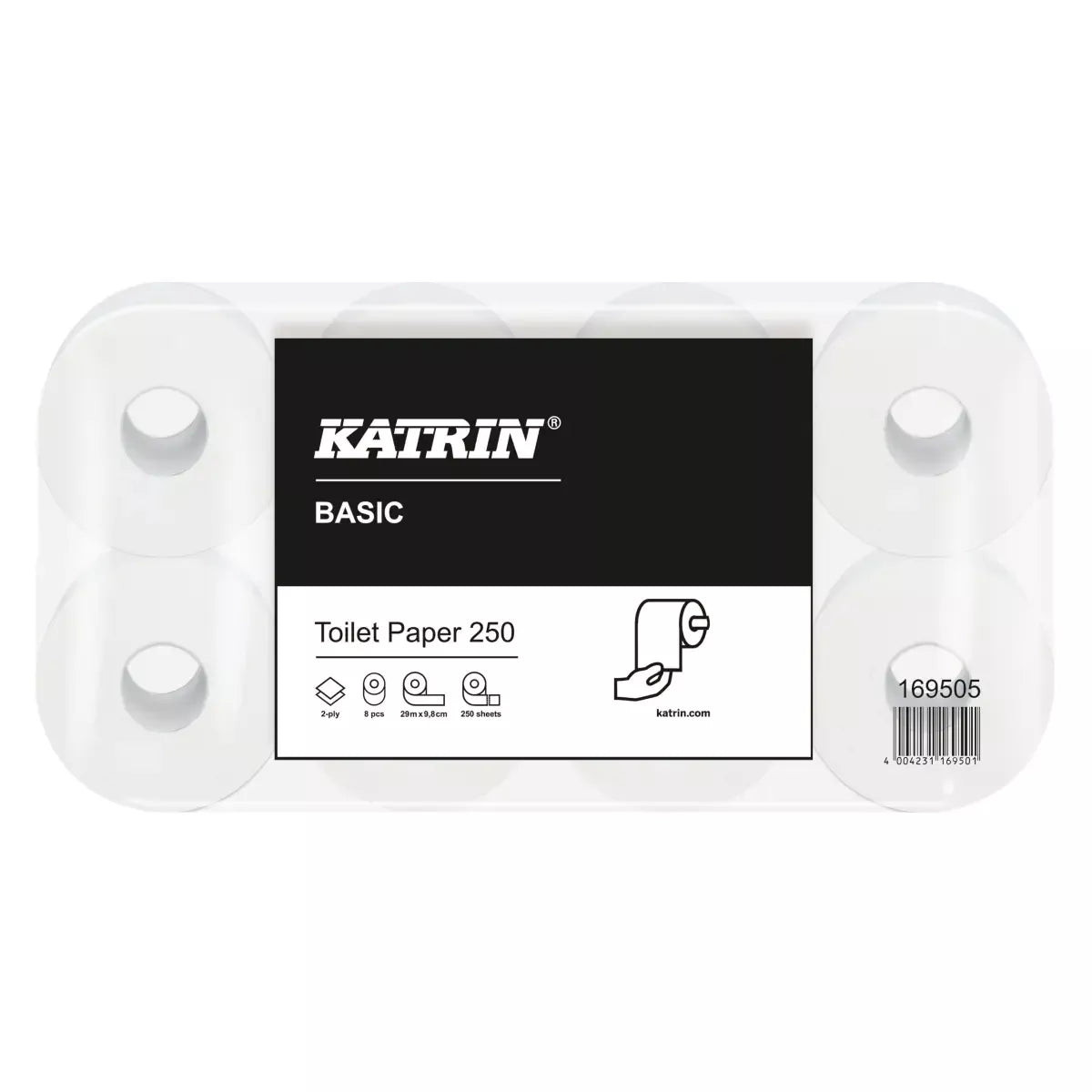 Toilettenpapier Basic Toilet - 2-lagig, naturweiß, 8 Rollen à 250 Blatt