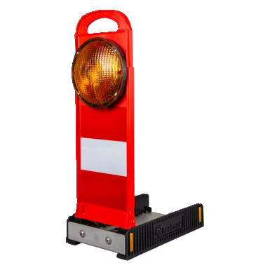 Klappbake FlashMax Stapelbar, mit gelber LED-Blitzleuchte, schwarz/rot, L455 x B250 x H720 mm, quergestreift, RA2