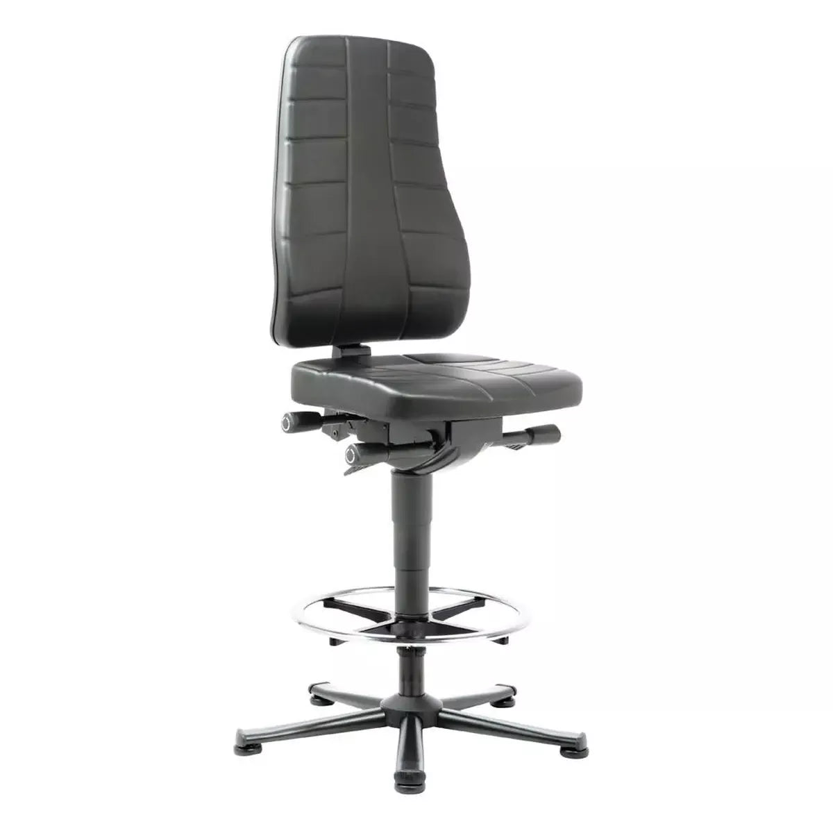 Arbeitsdrehstuhl mit Sicherheitsgasfeder, Sitz Kunstleder, schwarz, mit Gleitern und Fußring, Sitz Höhe 620-900 mm