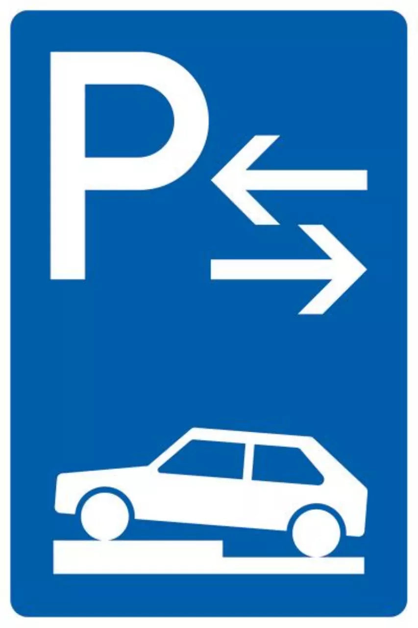 Verkehrszeichen VZ315-73 Parken auf Gehwegen halb quer zur Fahrtrichtung links, Mitte