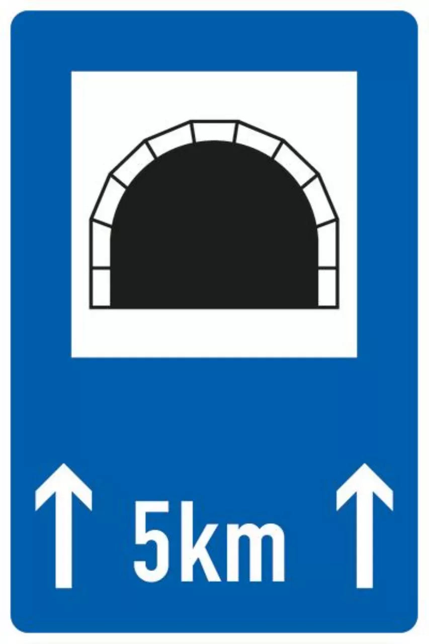 Verkehrszeichen VZ327-51 Tunnel, mit Längenangabe in km